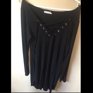 Long sleeve black lace up dress